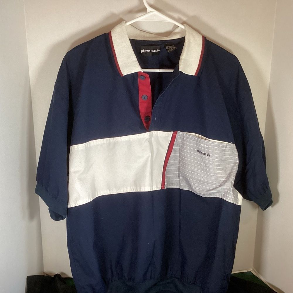 Pierre Cardin, Blue and Cream ,Polo with Red Detail Size Large